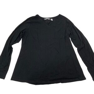 Isaac Mizrahi Live Black V Neck Long Sleeve Pocket T Shirt Women Medium